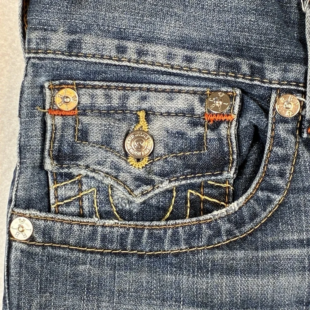 True Religion Ricky Straight Flap Men 33 x 33 Blue Distressed 100% Cotton Jeans